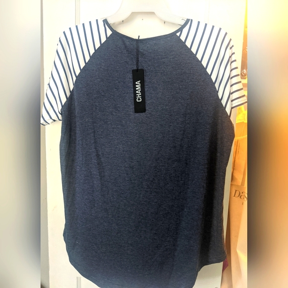 Chama Plus Size Basic Striped Short Sleeve Top - Picture 6 of 6